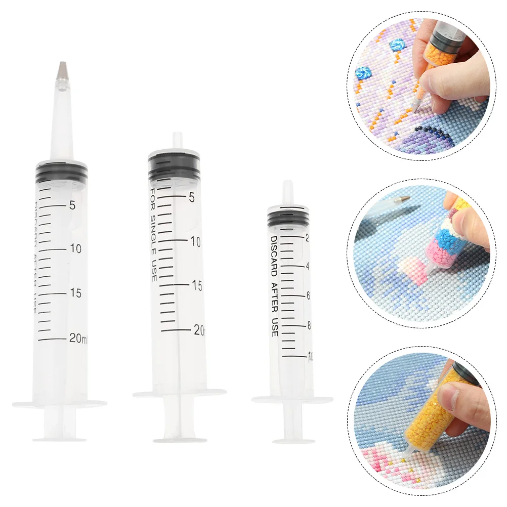 3 Pcs Syringe Drilling Pen Light Diamond Needle Tube Plastic Pens Accessories Drawing DIY Dotting Manicure Beads Painting Tools