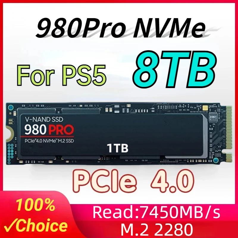 

100% новый 980PRO 8TB 4TB 2 ТБ 1TB SSD NVMe PCIe Gen 4,0x4 M.2 2280 Внутренний твердотельный жесткий диск для PS5 ноутбука PS4 настольного ПК