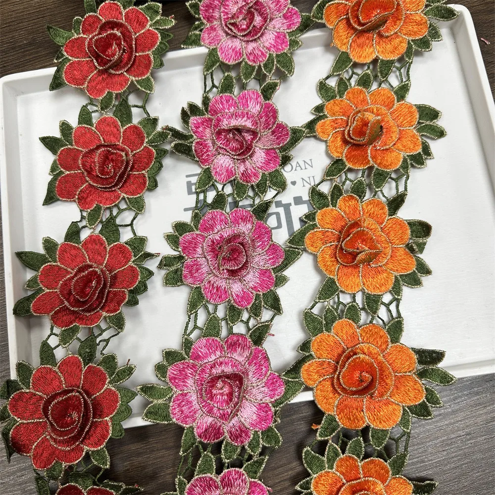 Wiele kolorów 4yards koronkowe wykończenie do haftów afrykańskiej koronki wykończenia haftowany motyw koronki o szerokości 9CM