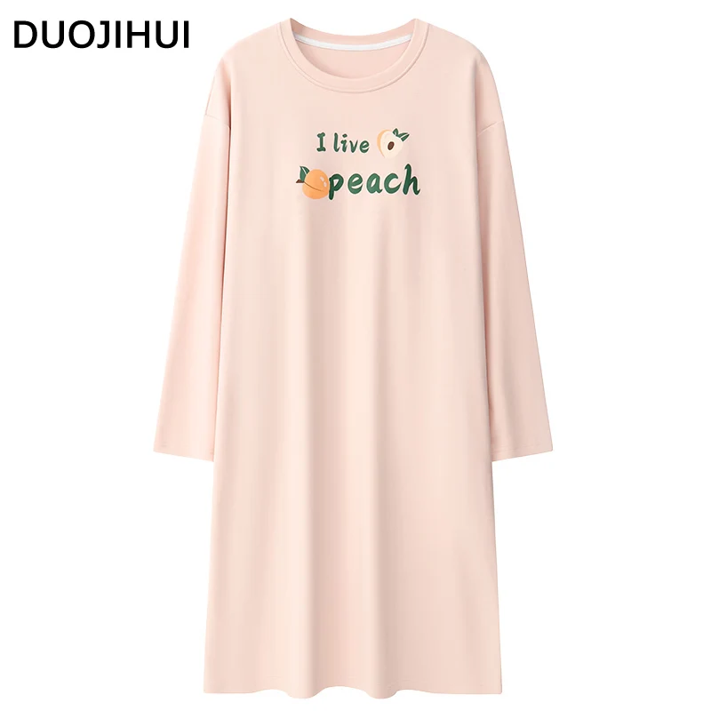 DUOJIHUI-camisones holgados para mujer, ropa de dormir con estampado de letras Chicly, Color puro, Simple, informal, a la moda, para otoño