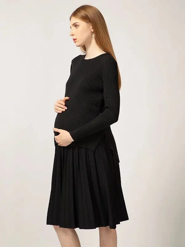 

2024 New Materni Knit Skirts Pregnant Women Knitted Skirts Cleanfit Sle mid Waist PVC Fabric H-ape Ciwalk Skirts