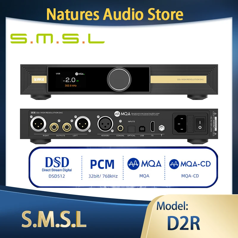 

SMSL D2R HIFI Decoder BD34301EKV Desktop DAC XMOS XU-316 Preamplifier Pre-amp Bluetooth DAC Support LDAC APTX/HD,SBC,AAC