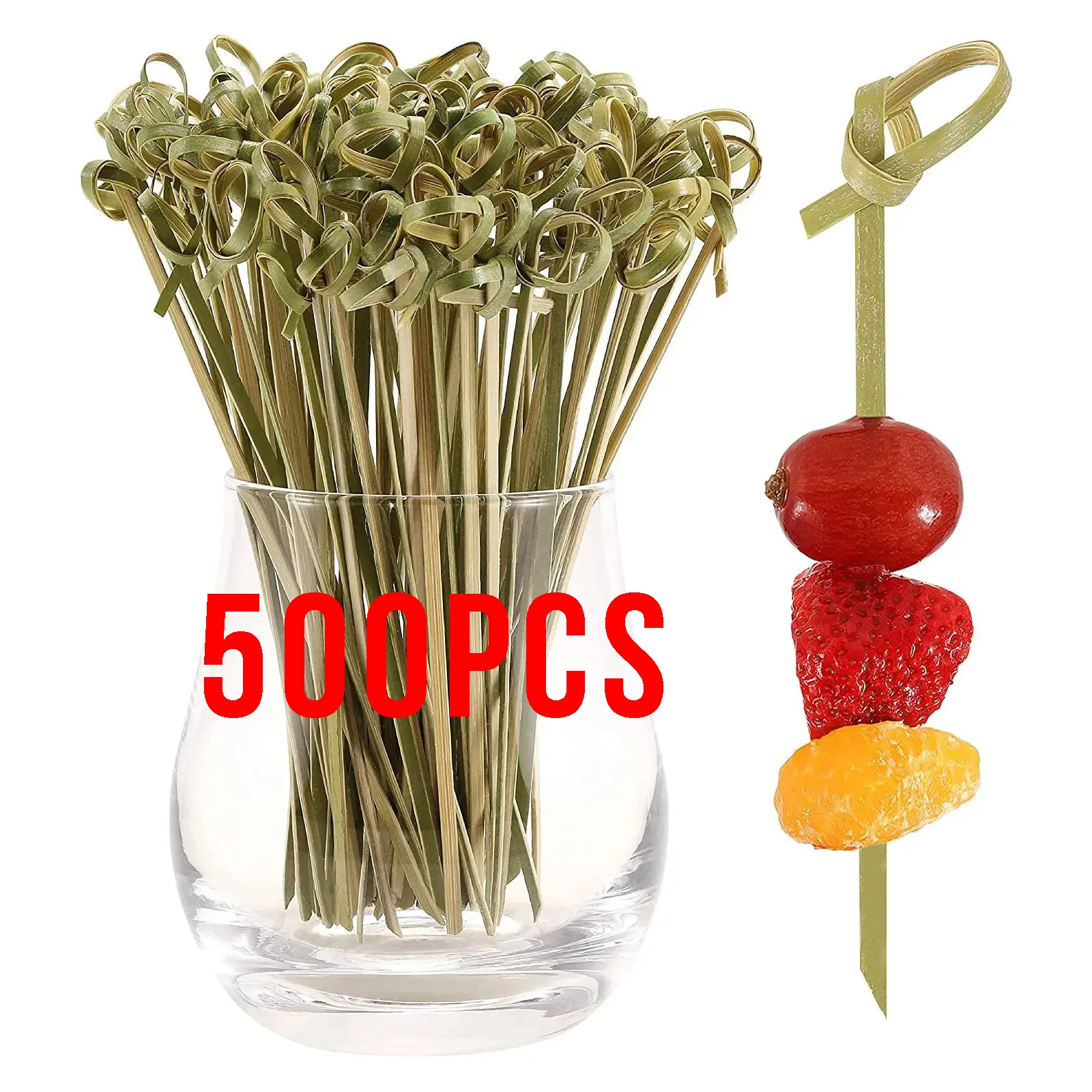 500Pcs Barbeque Bar Tool Kitchen Bar Cocktail Picks Disposable Bamboo Knot Skewers Fruit Forks Stick Household Party Decoration