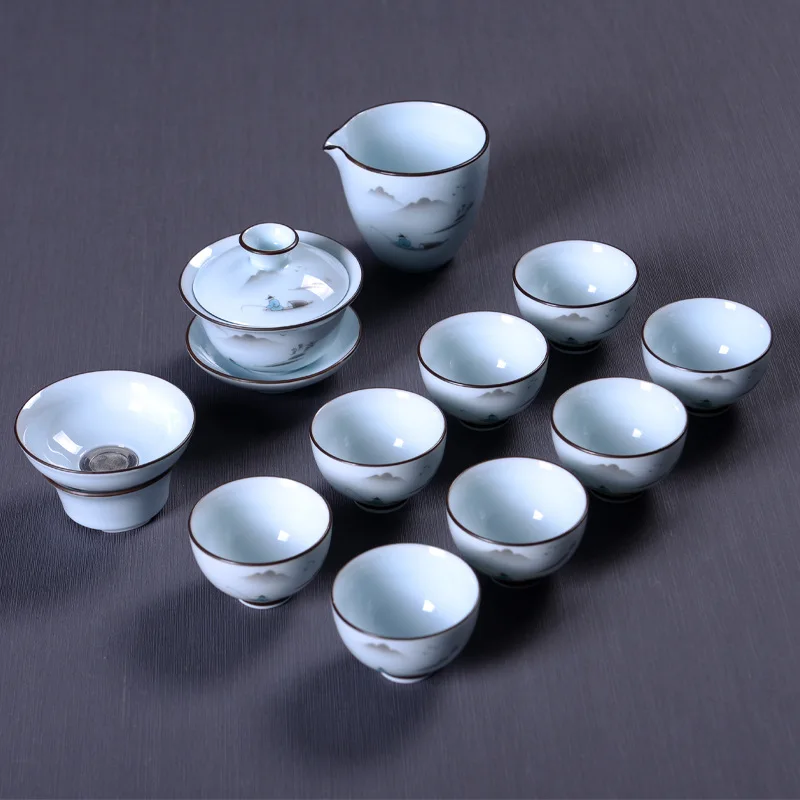 

Celadon Kung Fu Ceramic Tea Box Set for Home and Office Use, Simple Business Gift