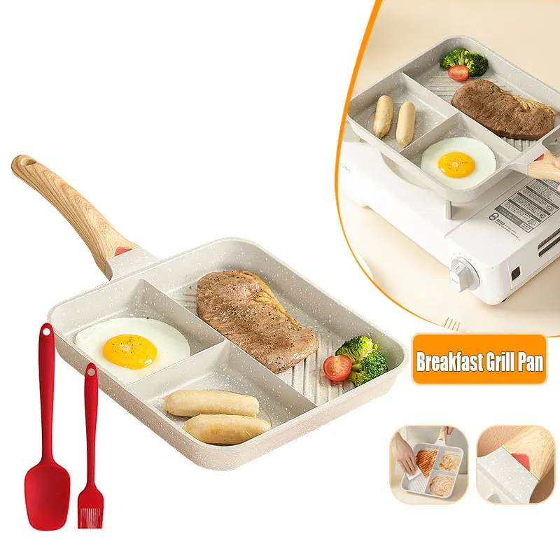 

Multipurpose 3 in 1 Steak Breakfast Skillets Cooking Pots 9inch Nonstick Divided Grill Pan Egg Omelet Frying Pan for Stove Tops