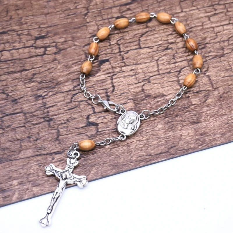 Catholic Rosary Bracelet Finger Chain for Men Women Prayer Jewelry Baptism,Catholic Cross Rosary Bracelet Fragrant Wood Beads Ro