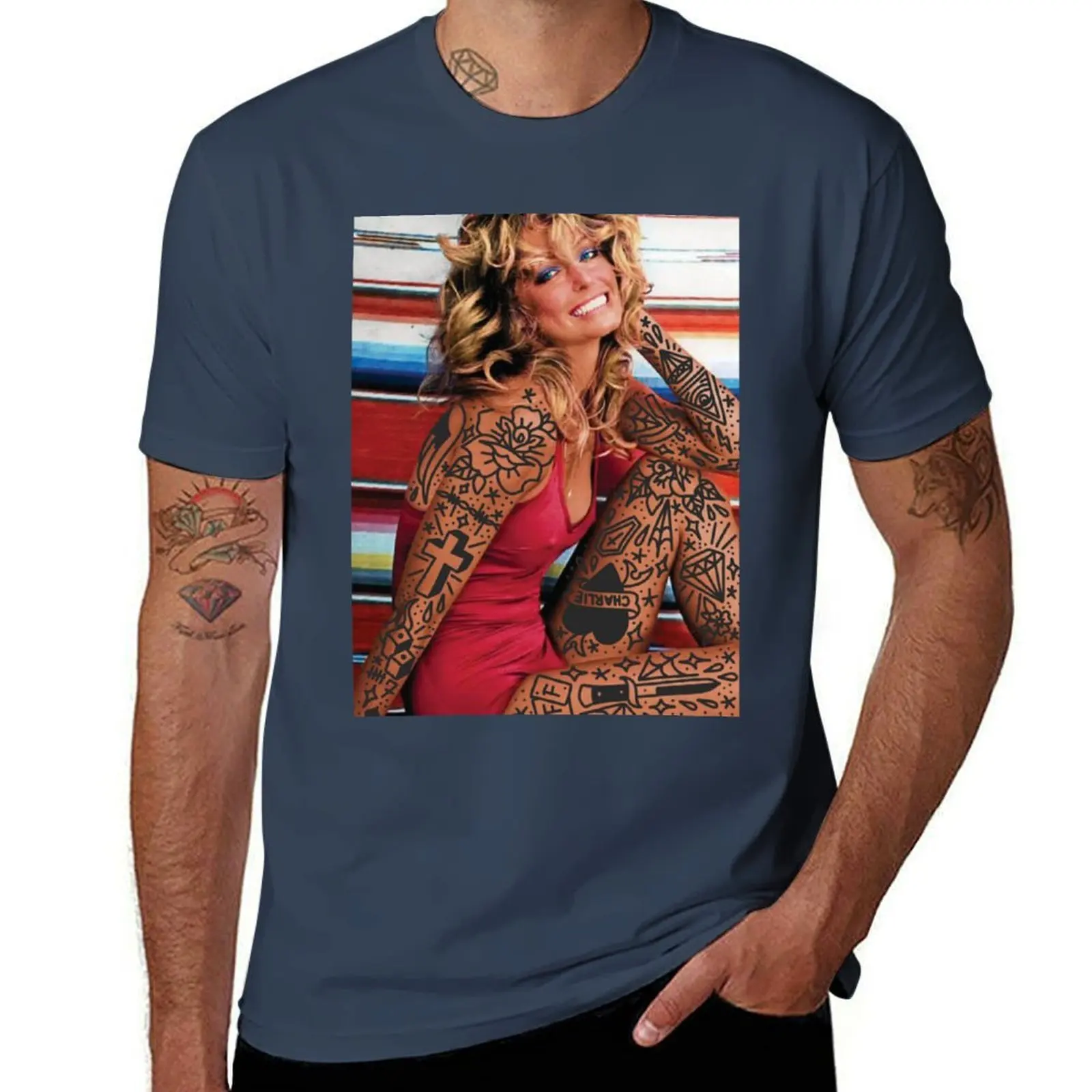 

TATTOOED FARRAH FAWCETT T-Shirt t shirts for man pack white t shirts for man graphic funny T-Shirt