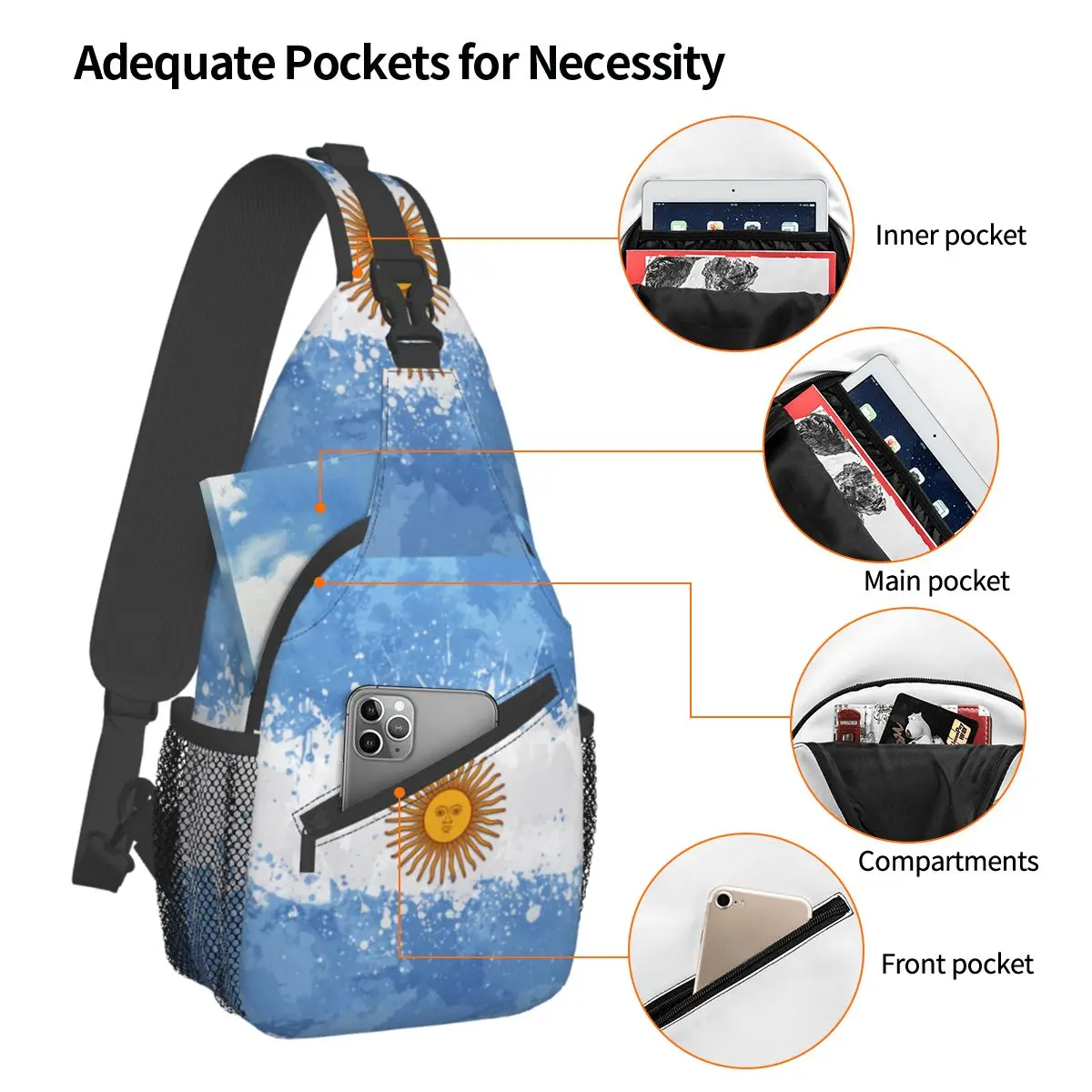 Argentina Flag Crossbody Sling Bags Small Chest Bag Shoulder Backpack Daypack for Travel Hiking Camping Bag