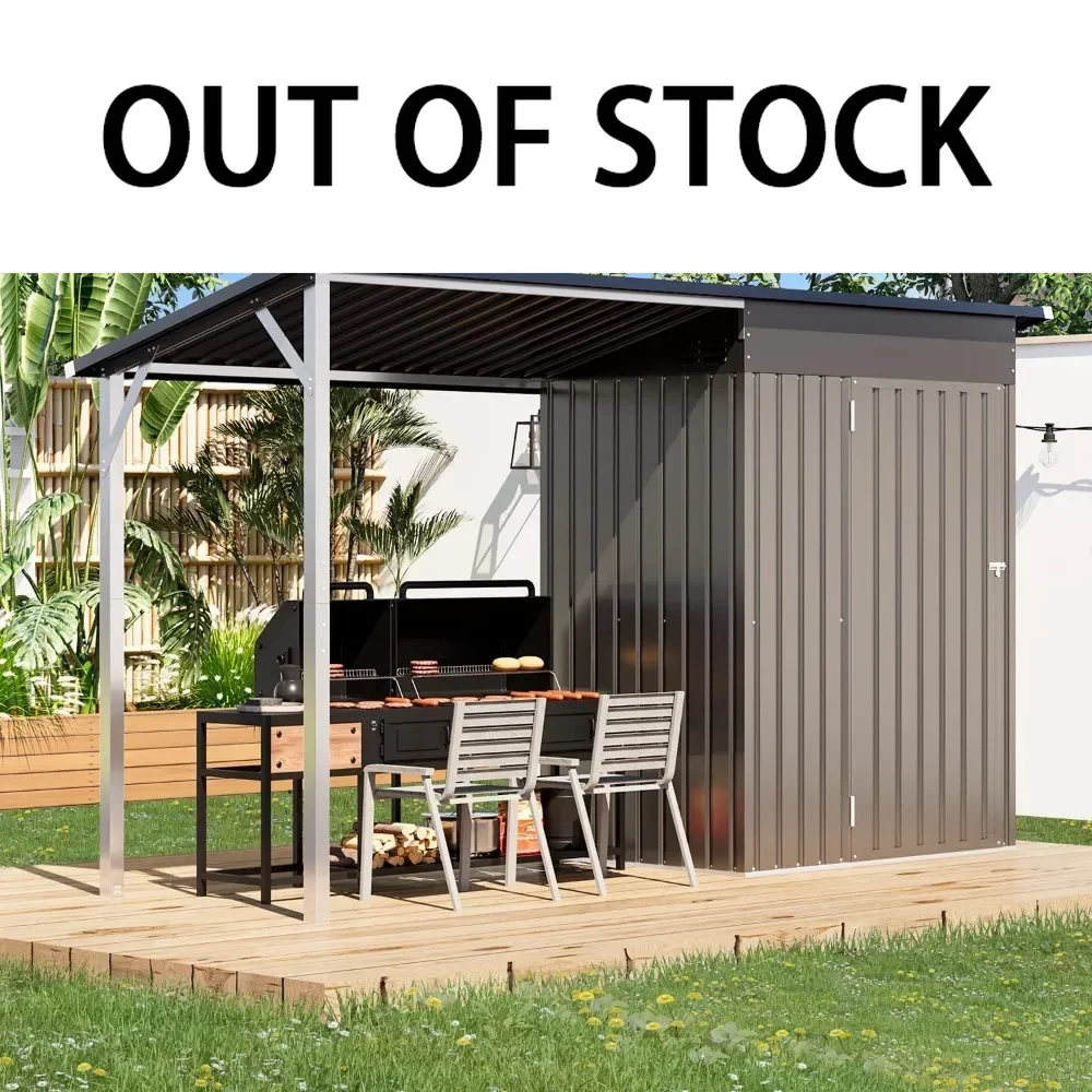 

Outdoor Open-Sided Storage Shed, 3x5 Sheds & Outdoor Storage with 15 Sq. Ft Covered, with Attached Hardtop Metal Pergola Gazebo