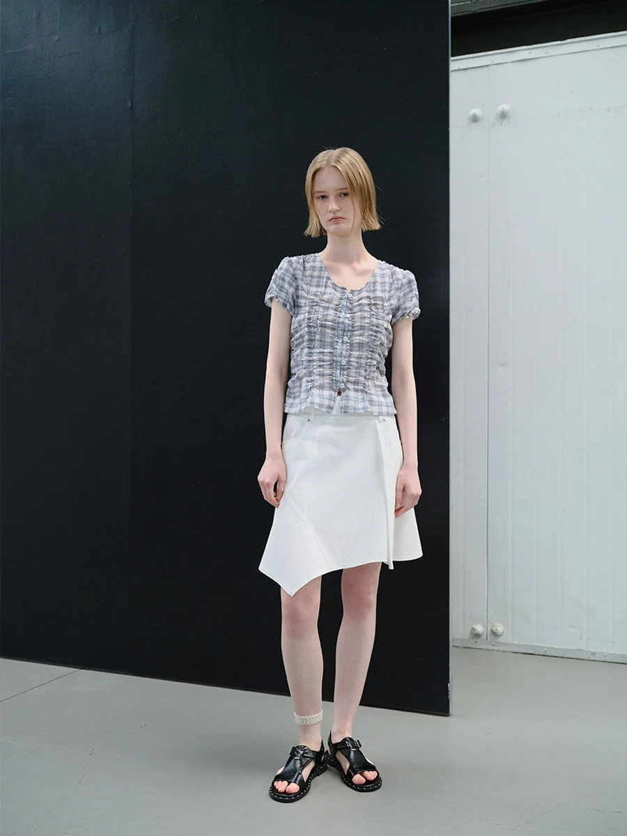 

Nuo Xiaola Authentic Brand Spring Summer New Arrival Asymmetrical Half Skirt High Waist A-Line Cotton Blend Casual