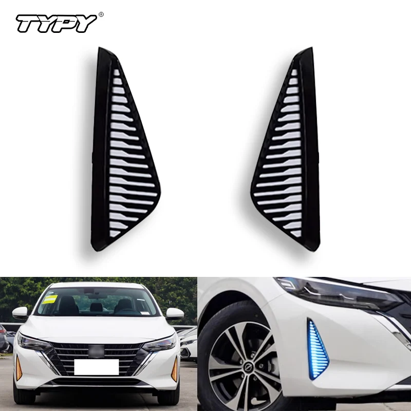 

TYPY 1 пара автомобильных светодиодных DRL для Nissan Sentra sylphy 2023 2024, дневные ходовые огни, крышка противотуманной фары с желтым указателем поворота