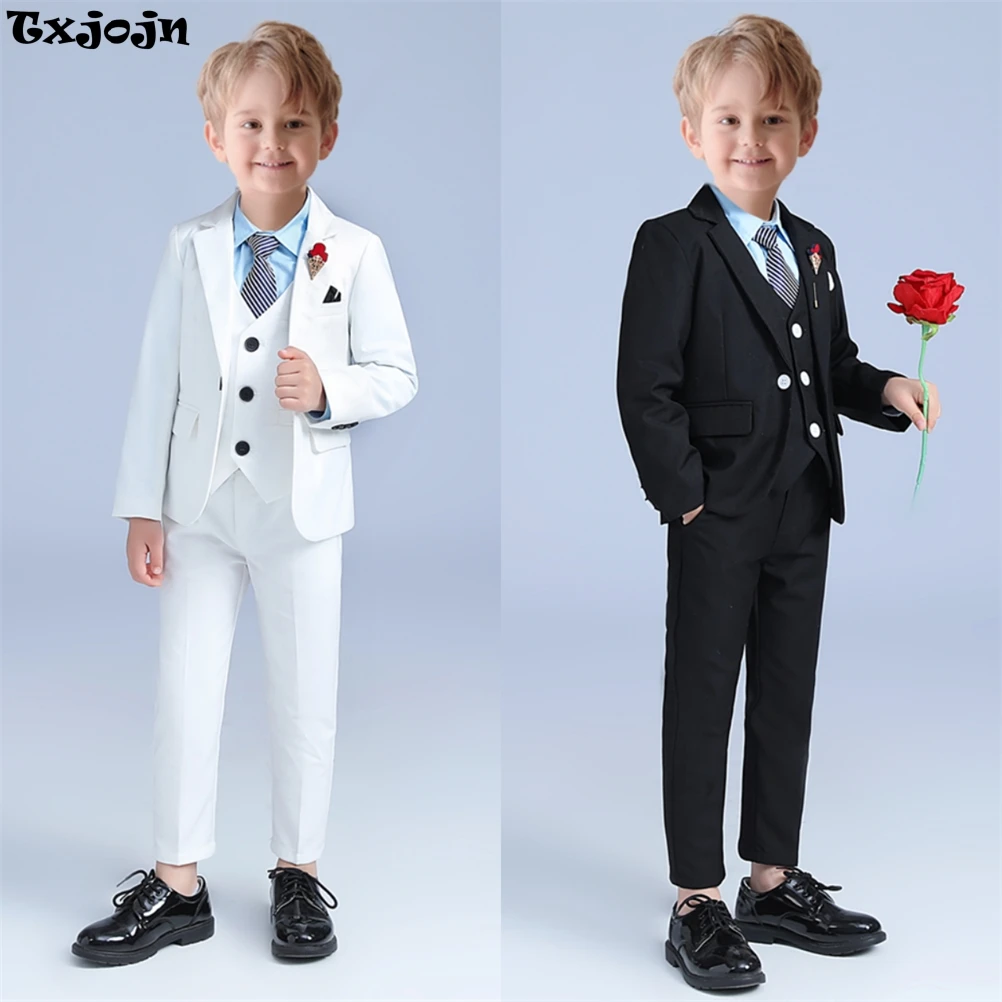 

2025 Formal Boys Slim Fit Dresswear Suits Birthday Wedding Party Fast Ship 5 Pieces Jacket Vest Pants Tie Brooch For Activities