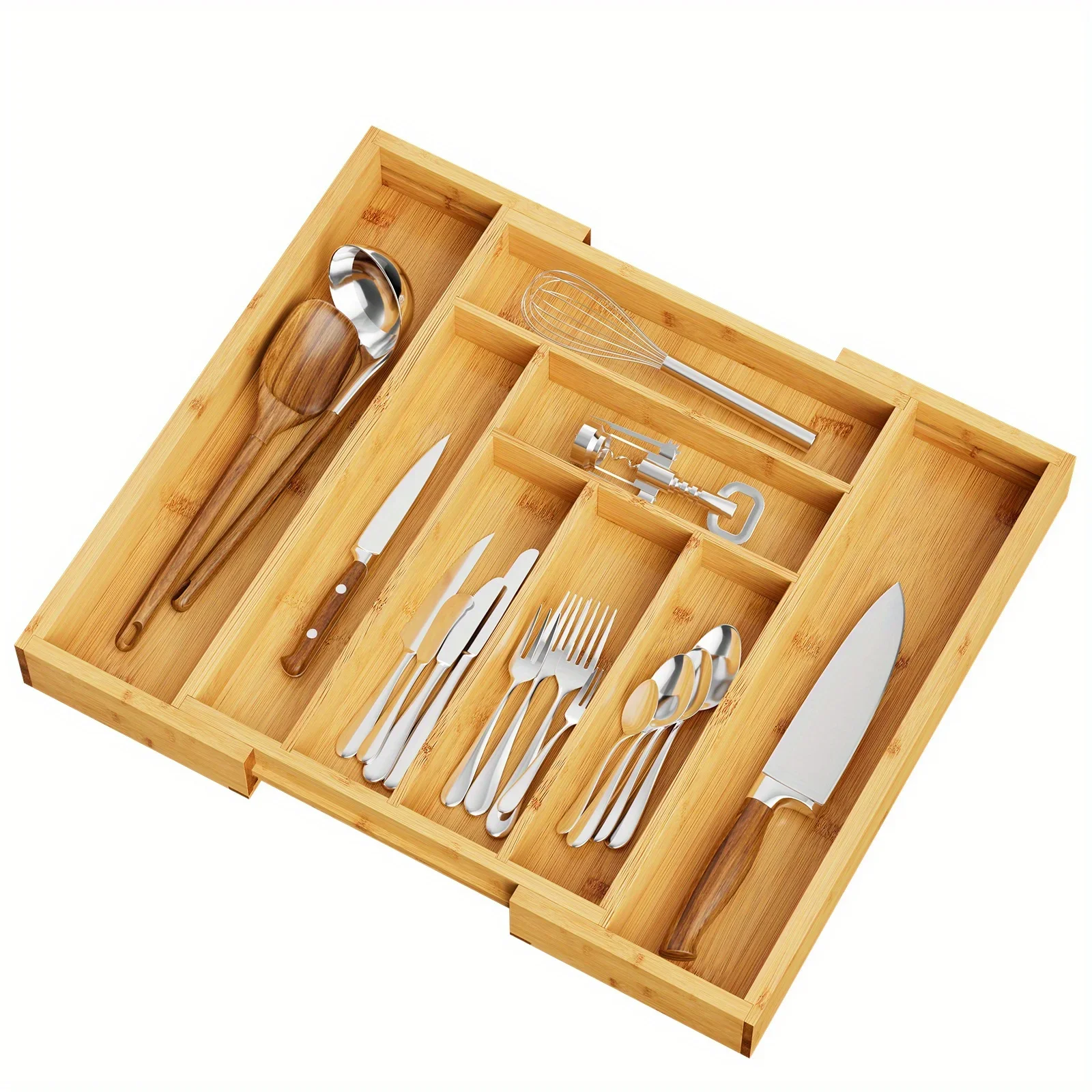 Adjustable Expandable Bamboo Drawer Organizer Kitchen Bedroom Living Room Cutlery Silverware Knives Storage Divider Tray Gadget