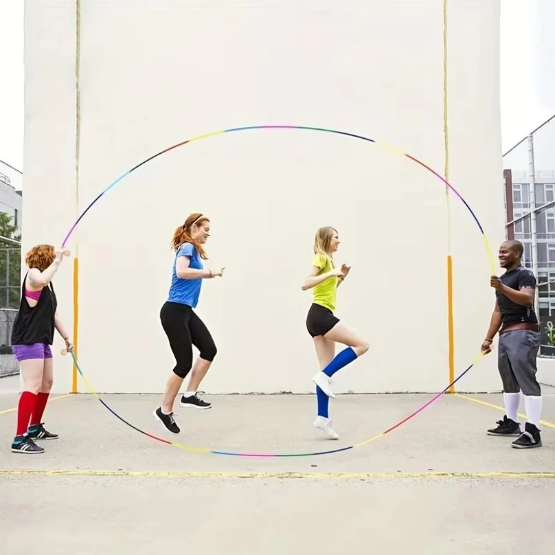 5m Rainbow Group Skipping Rope Anti-Slip Wooden Ball Handle Speed Jump Rope for Kids Students Outdoor Indoor Collective Jumping