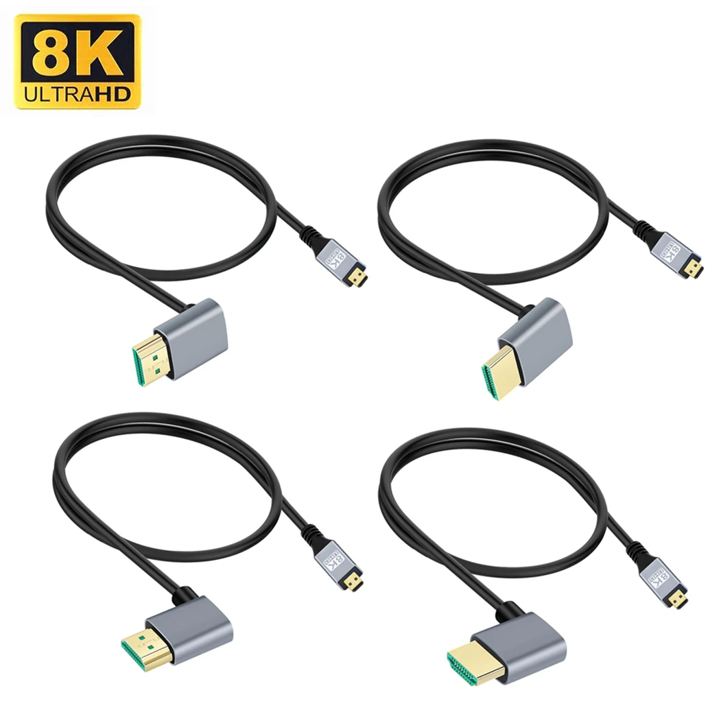 8K Micro-HD/Mini-HD Cable 90 Degree UP/DOWN/LEFT/RIGHT Angle Ultra-thin 3D Display Cord For Camera Notebook PC Monitor HDTV