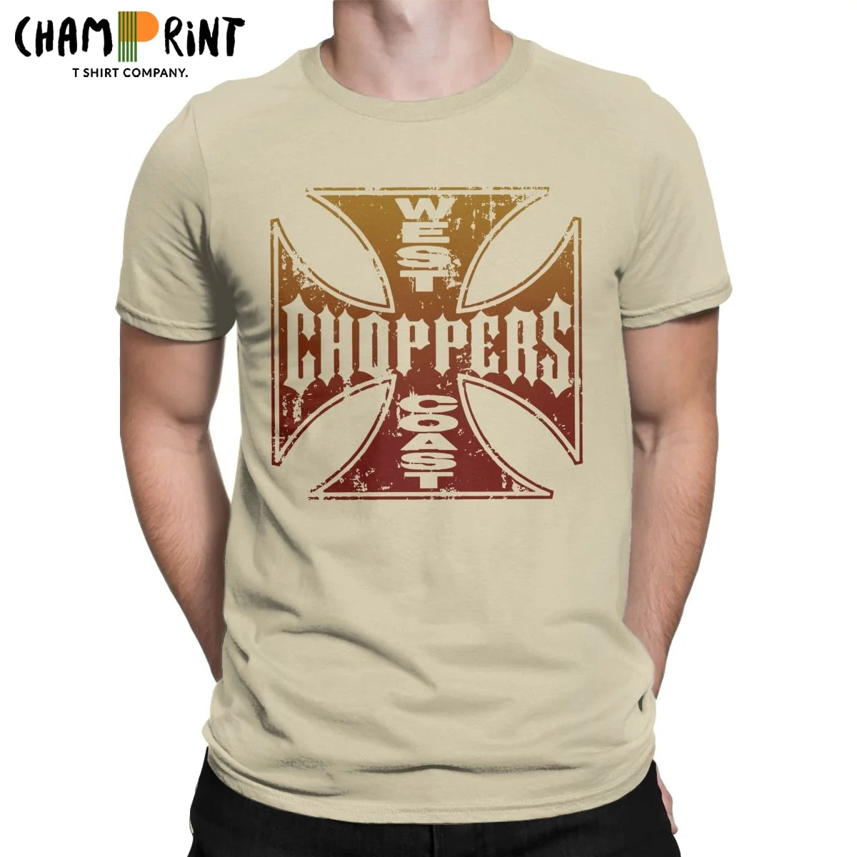 Men's T-Shirt West Coast Chopper Iron Cross Funny Pure Cotton Tees Short Sleeve Motorcycle T Shirt Crewneck Clothing Big Size