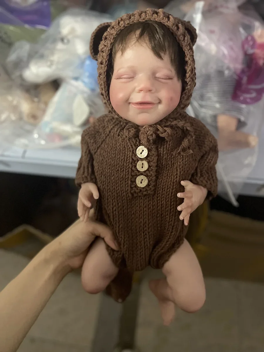 Boneca reborn de 49cm, abril, recém-nascido, corpo inteiro, silicone com cabelo enraizado, toque de pele 3d, veias visíveis macias, boneca artesanal de alta qualidade