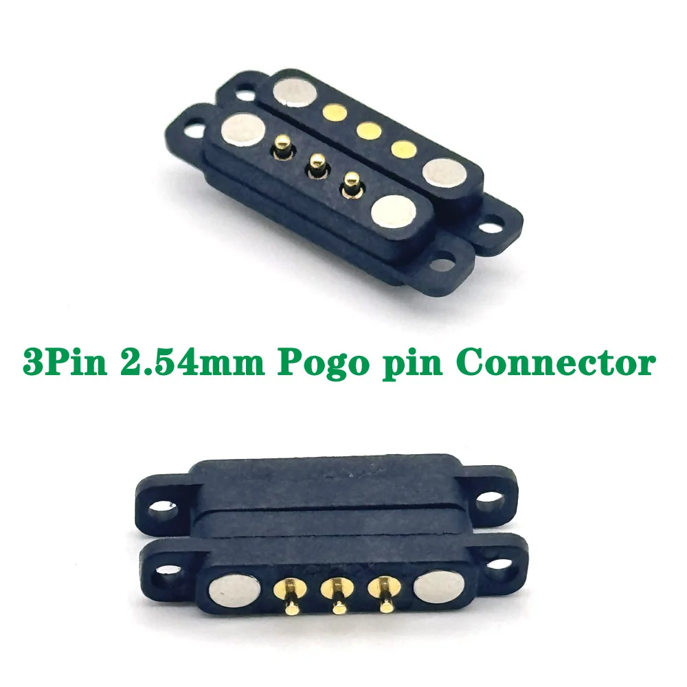 1Pair 3Pin With Ears Waterproof Spacing 2.54mm Magnetic Pogo Pin Connector Pogopin Male Female Spring Loaded DC Power Socket