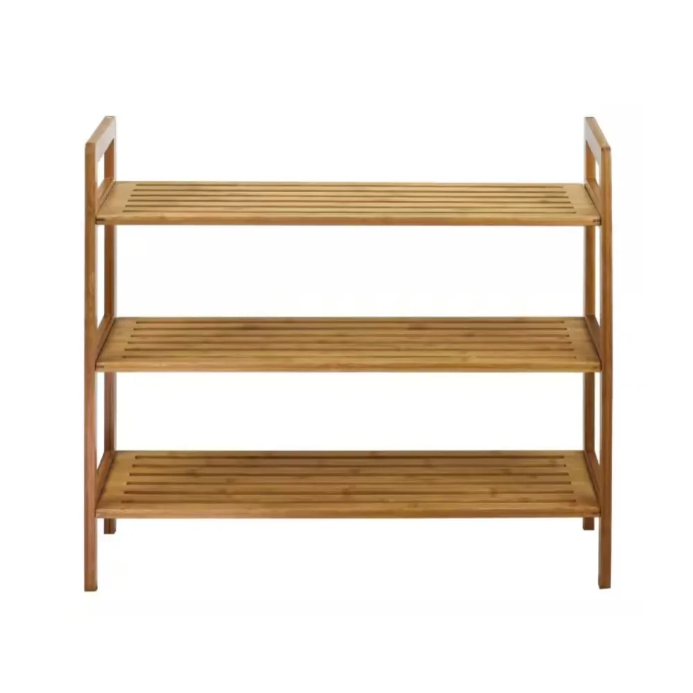 

23.5 in. H 12-Pair 3-Tier Brown Bamboo Shoe Rack for Closet Bedroom, Entryway, Gunmetal