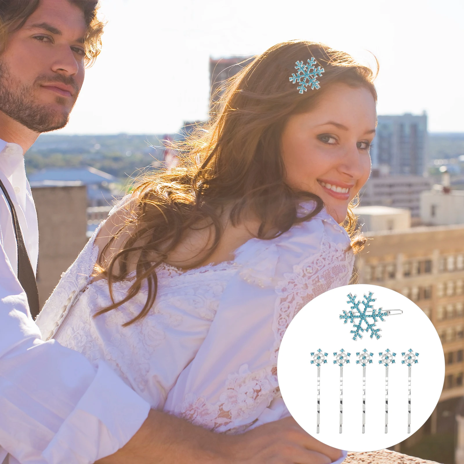 

6 Pcs Clips Set Hairpins Metal Snowflake Rhinestone Bow Accessories Girls Children Hairpins Winter Styling Aid