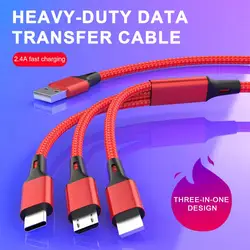 Fast Charging Data Cable 3-in-1 Nylon Braided Durable Tangle-Free Type-C/Micro USB/8-Pin Reliable Multi-device USB Cable