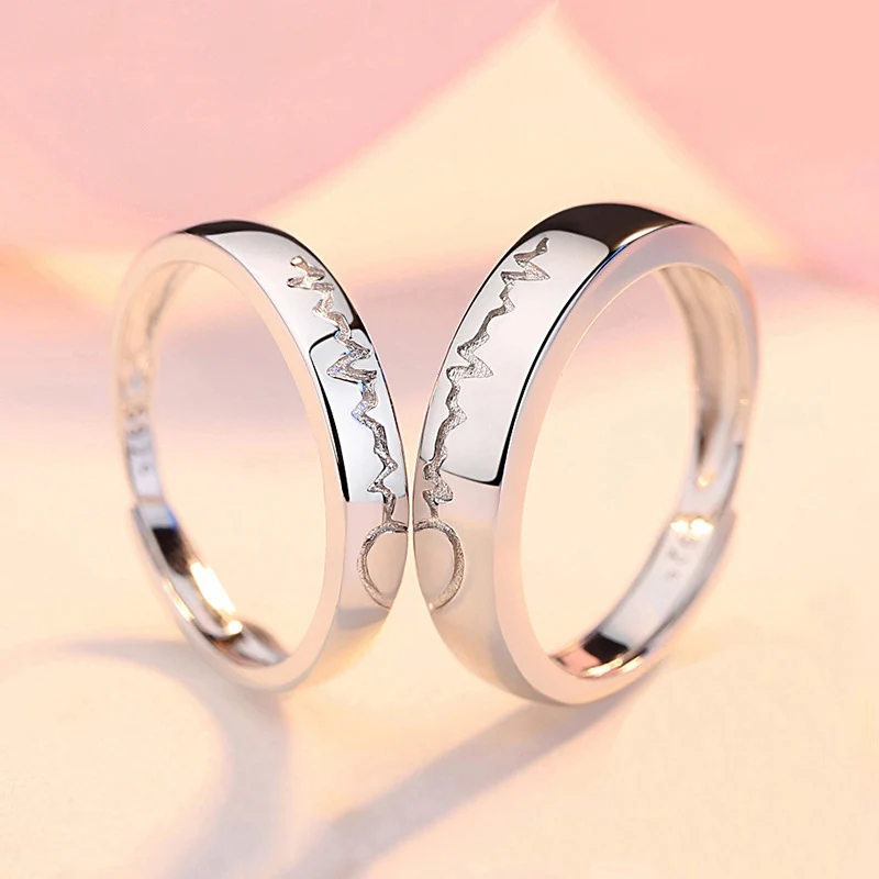 Punk Fashion Love Heart Matching Couple Rings Set 2Pcs for Women Men Lover Wedding Zircon Rings Girlfriend Dating Gift Jewelry