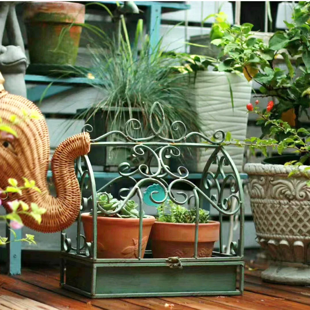 American Style Retro Outdoor Rust-proof Iron Bird Cage Tray, Flower Rack, Courtyard Balcony, Green Plant, Flower Room Bracket