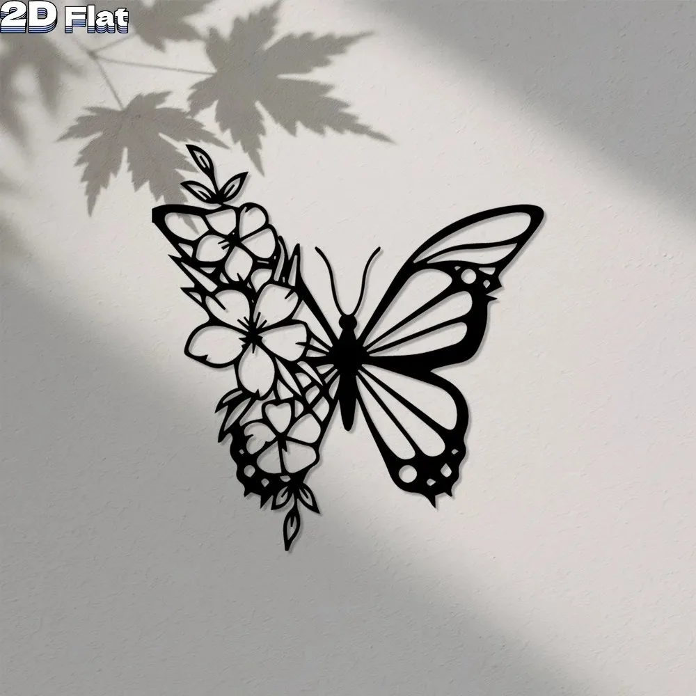 Butterfly Flower Metal Wall Decor, Premium Garden Sculpture, Valentine's Day Halloween New Home Gift