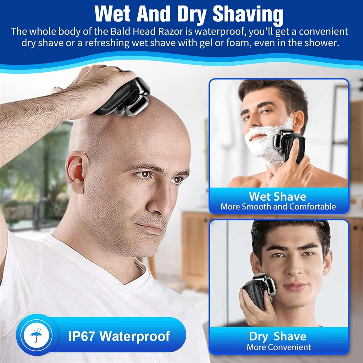 Head Shaver, 9D Electric Razor IP67 Waterproof Men's Rotary Head Beard Shaver with LED Display, Electric Shaver for Men