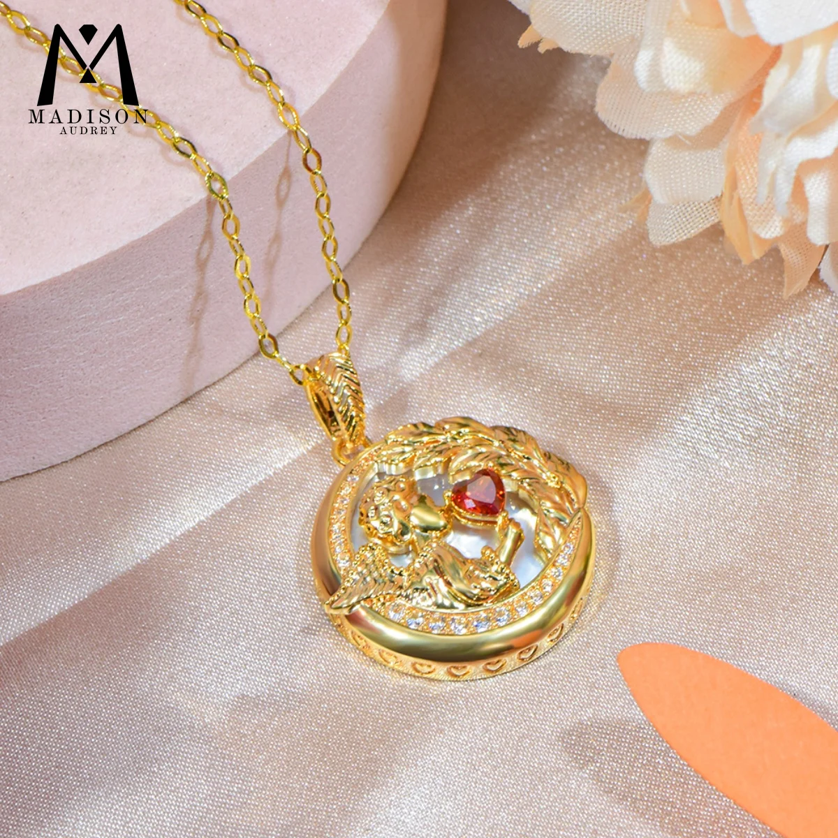 

Yellow Gold Pendant Solid 18K Gold Necklace Natural Fritillaria Fine Jewelry Wedding Anniversary Gift for Women with Certificate