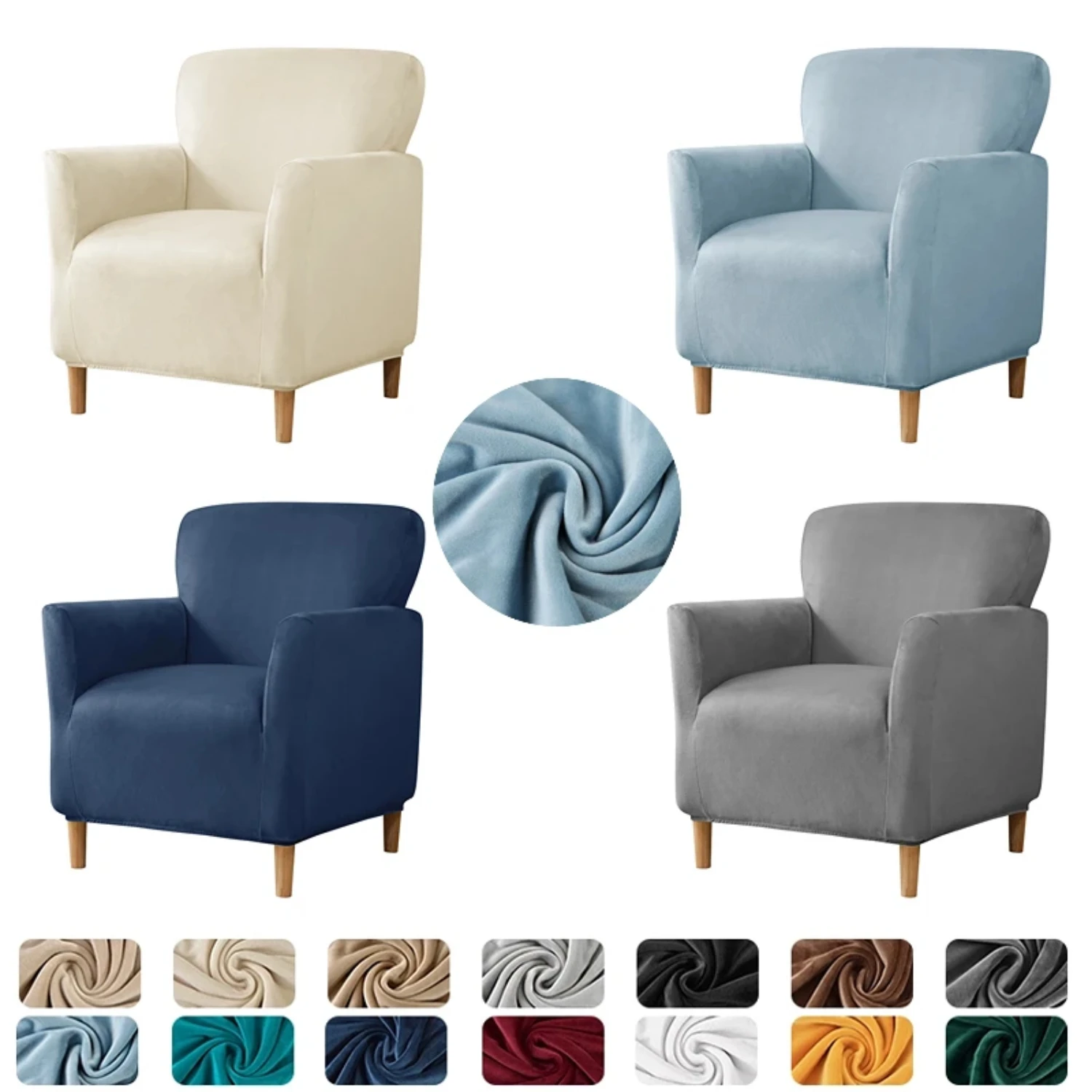 1pc Cozy Soft Velvet Club Tub Chair Slipcovers - Solid Color Armchair Covers for Living Room - All-inclusive Elastic Single Sofa