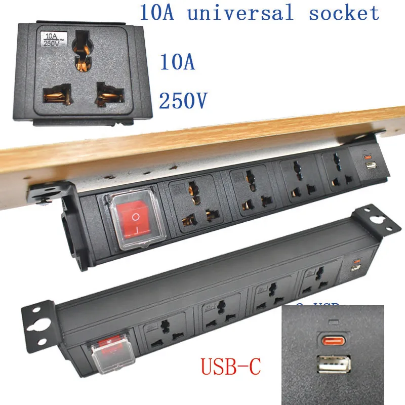 Desktop socket C14 port PDU power strip hidden Office Electrical Outlets1-11AC 10A Universal UK output socket