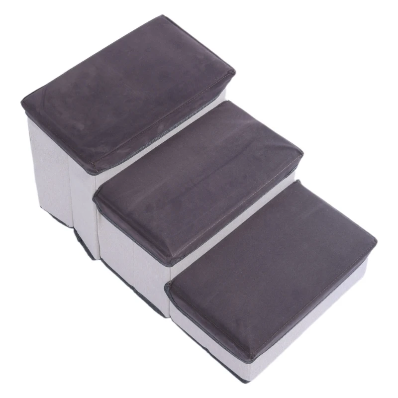 Supportive Pet Stairs for High Bed Sofa 3 Steps Dog Stairs with NonSkid Bottom Washable Cover Storage Box Cats Staircase