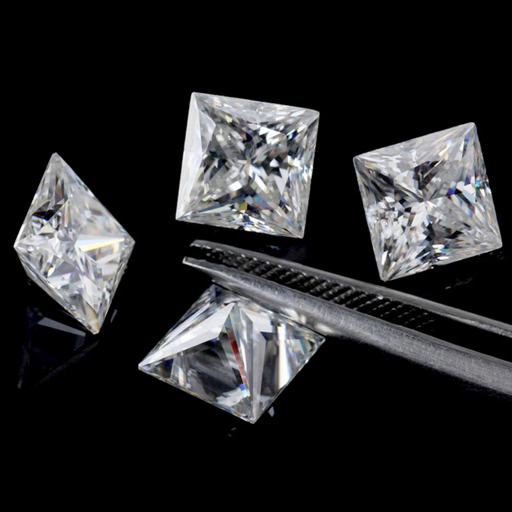 حجر فضفاض من GRA Moissanite مقطوع مربع ، درجة عالية ، نار جيدة ممتازة ، لون أبيض ، حجر اصطناعي للمجوهرات ، 6 × 6 ، 3 في اللوت