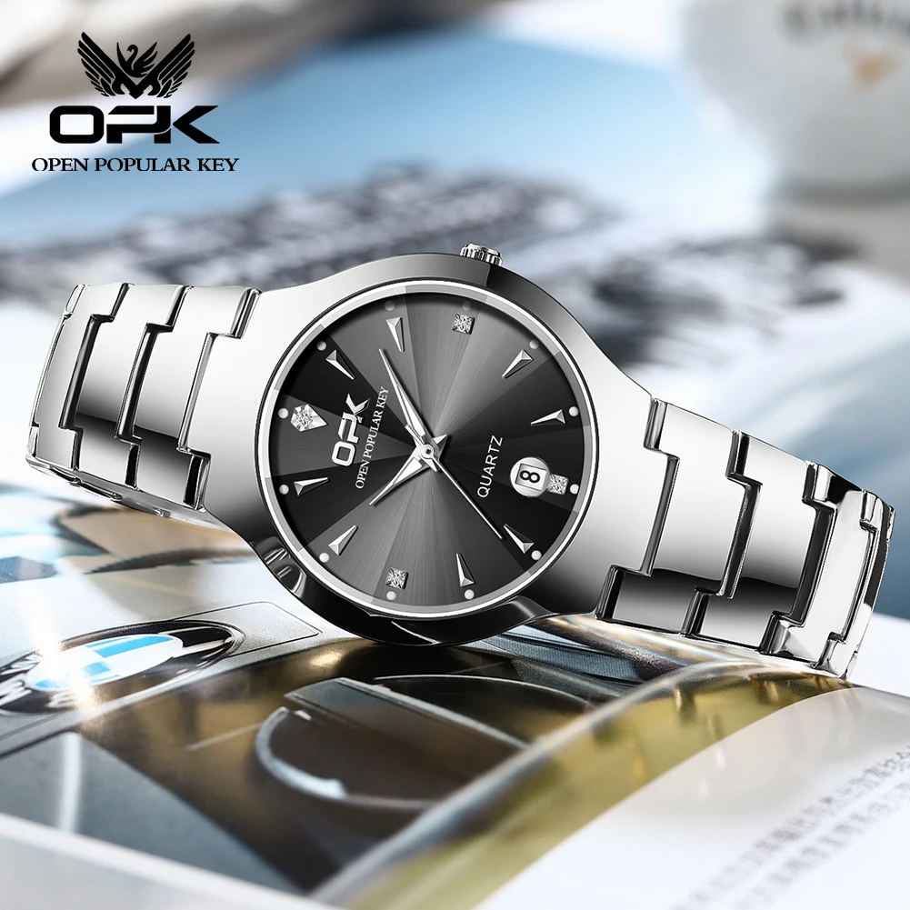 OPK 8105 Men's Watches Diamond Design Waterproof Date Quartz Wristwatch for Men Stainless Steel Strap Original Watch