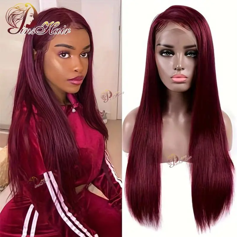 

99J Burgundy Lace Front Wig Human Hair 13X4 Straight Red Colored Lace Frontal Human Hair Wigs for Black Women Lace Frontal Wig