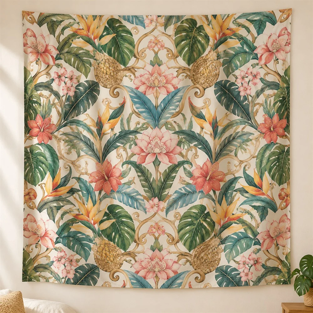 VIKAMA Carved Wood Motif Allover Pattern Tapestry Wall Hanging, Tropical Wall Decor Tapestries for Bedroom Living Room Study