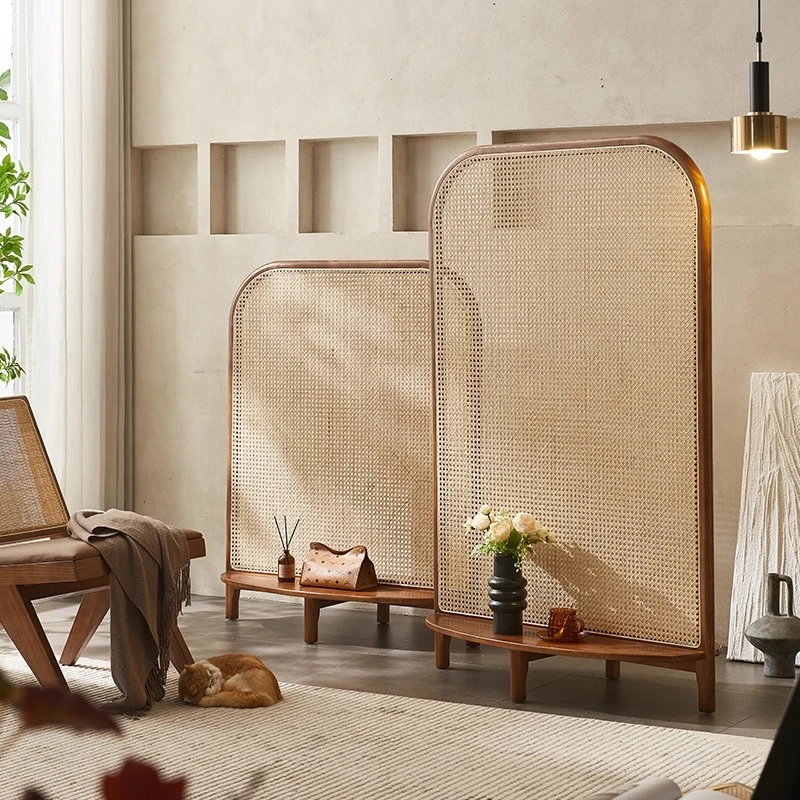 شاشة من الخشب الصلب الاسكندنافي من الخيزران لغرفة المعيشة وغرفة النوم ومدخل متنقل مخصص يحجب شاشة مقعد تخزين حديثة وبسيطة