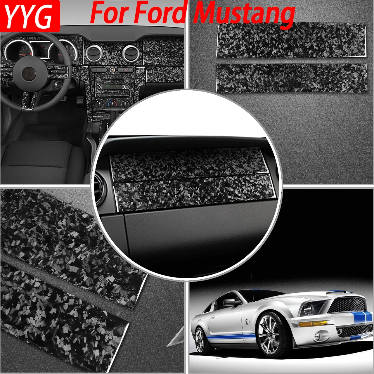 For Ford Mustang 2005-2009 Forged Carbon Fiber Dashboard  Cover Frame Panel Decorative Car Interior Accessories Stickers