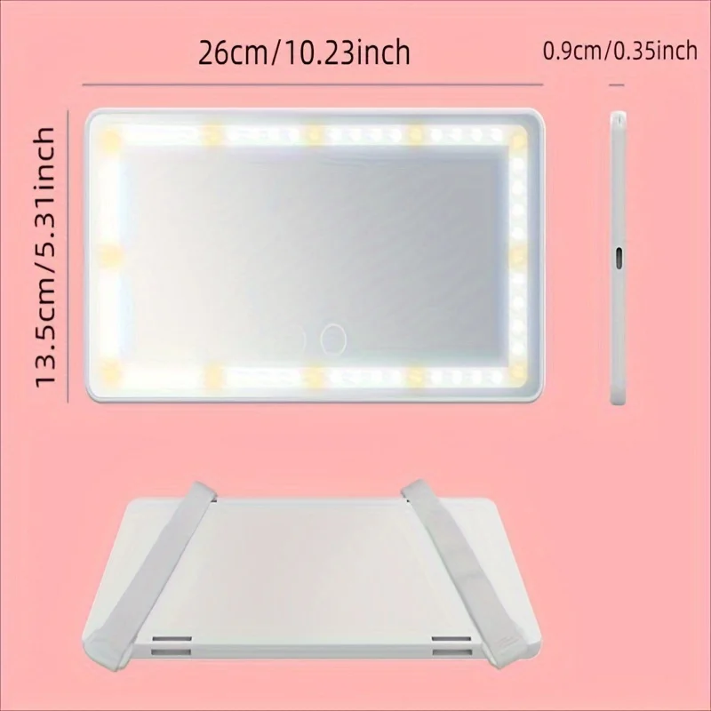 Car Sun Visor Vanity Mirror, Rechargeable Makeup Mirror With 3 Light Modes & 60 LEDs - Dimmable Clip-on Rear View Sun-Shading Co