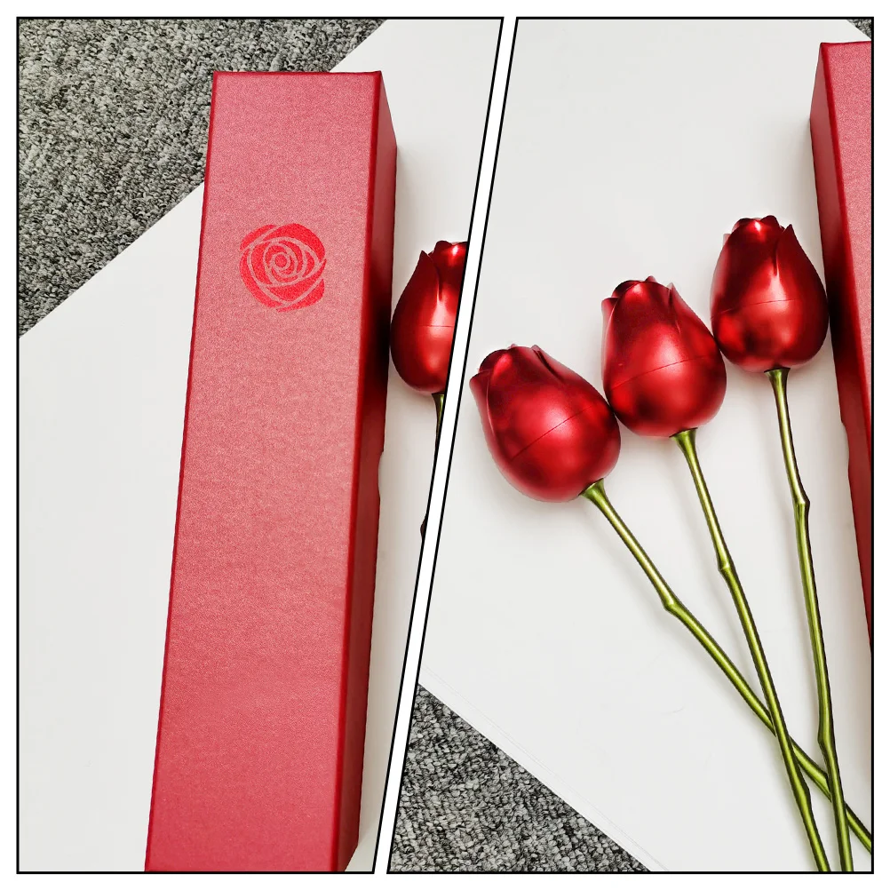 

Rose Shape Jewelry Box Aluminum Metal Flower Case Ring Holder Creative Proposal Gift Valentine Engagement Wedding Storage