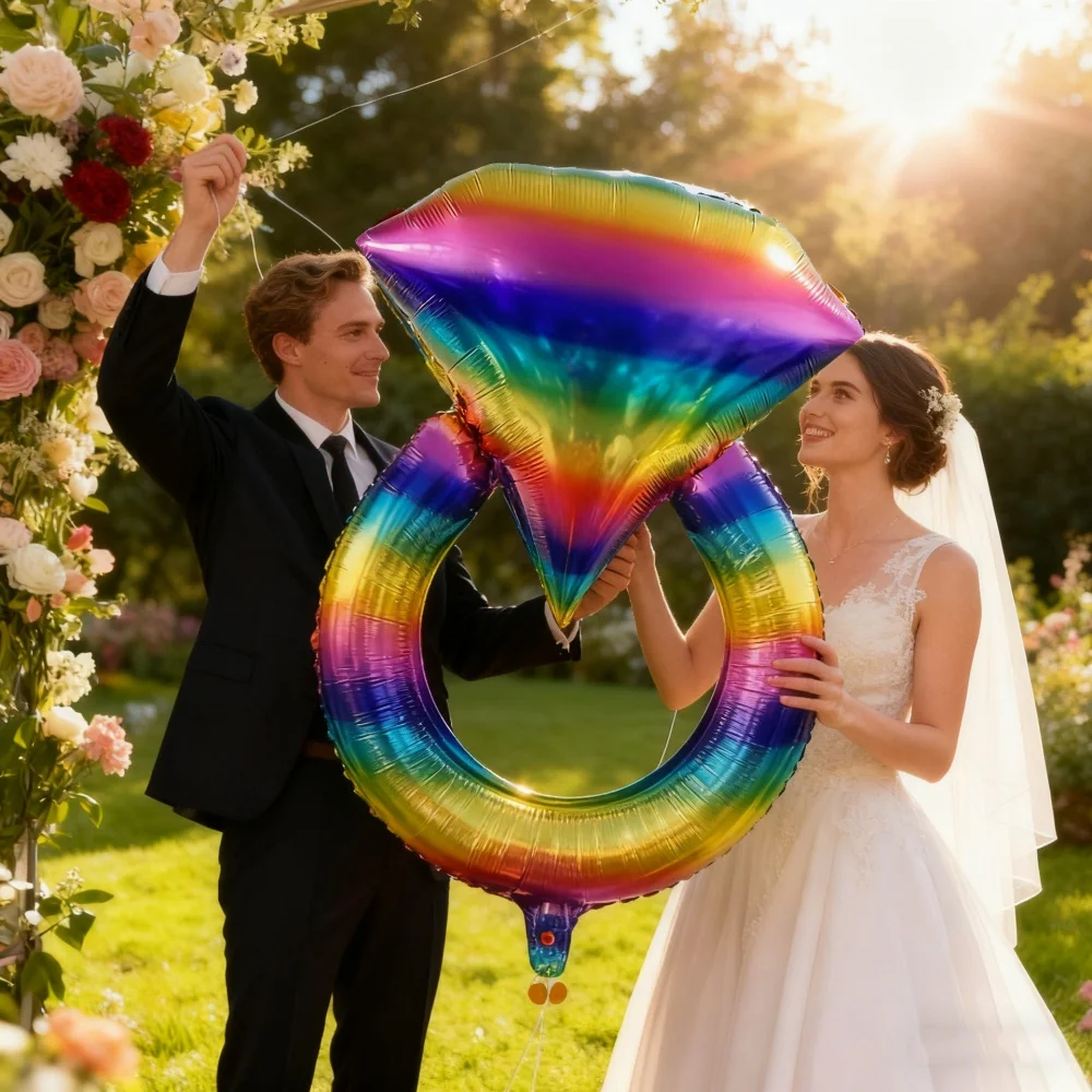 66 x 98 cm weißer Diamant-Ring-Ballon, Ehering, Folienballons, Hochzeit, Brautparty, Dekoration, Requisiten, Valentinstag, Party-Dekoration – Detail 6