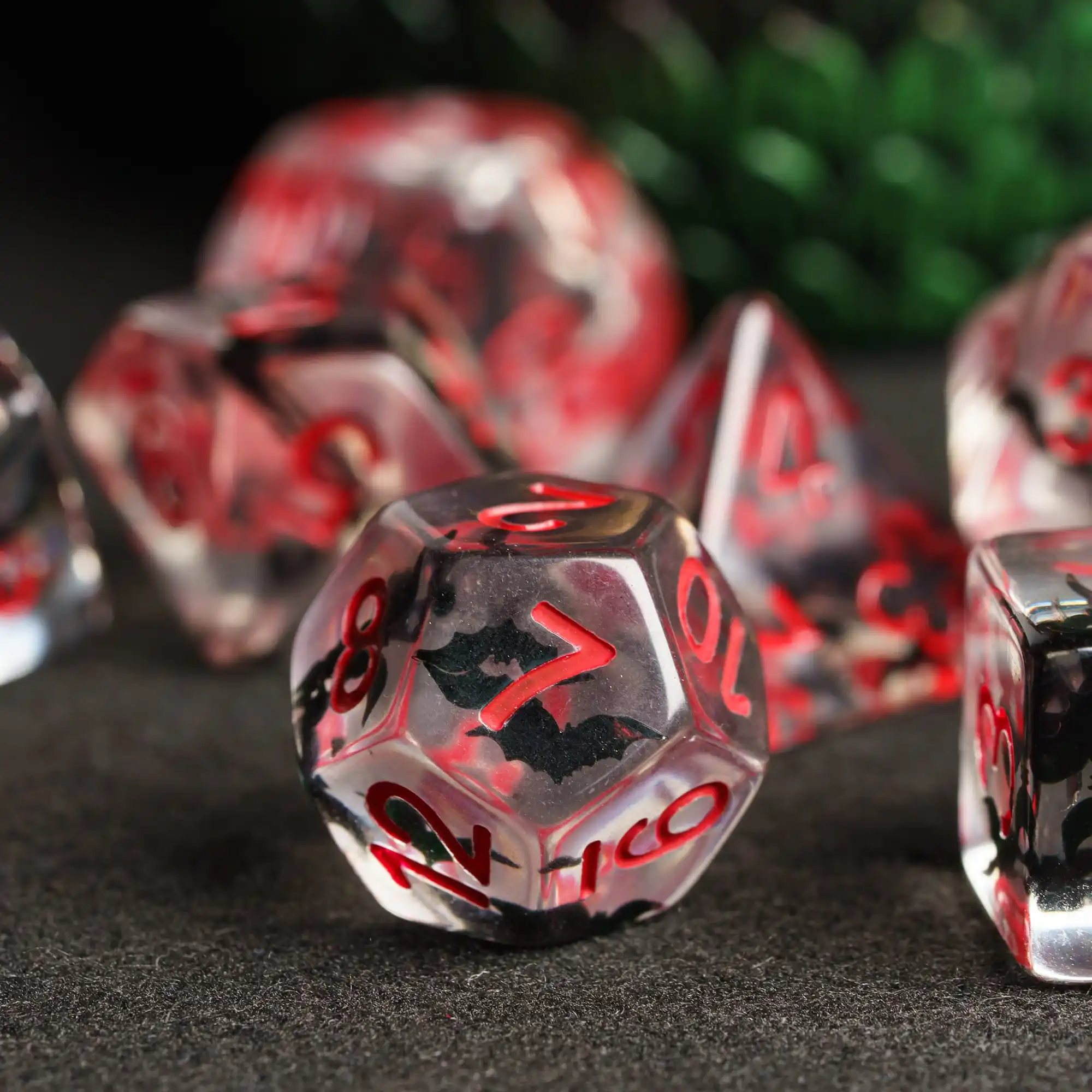 Conjunto de dados poliédricos Cusdie para Role Playing Game, Gato e morcegos, Slice Dice, Resina D & D Dice, D4-D20, Pathfinder, RPG, 7Pcs