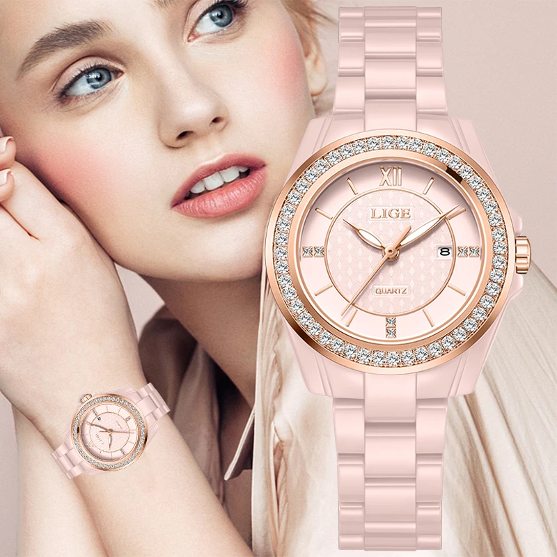 

LIGE Watch for Women ceramic vintage casual fashion luminous calendar Women's Watch quartz wristwatch elegant ladies clock reloj