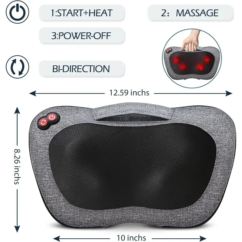 Shiatsu Back Massager with Heat – Deep Tissue Massage for Neck, Shoulder, Leg, Upper & Lower Back Pain Relief