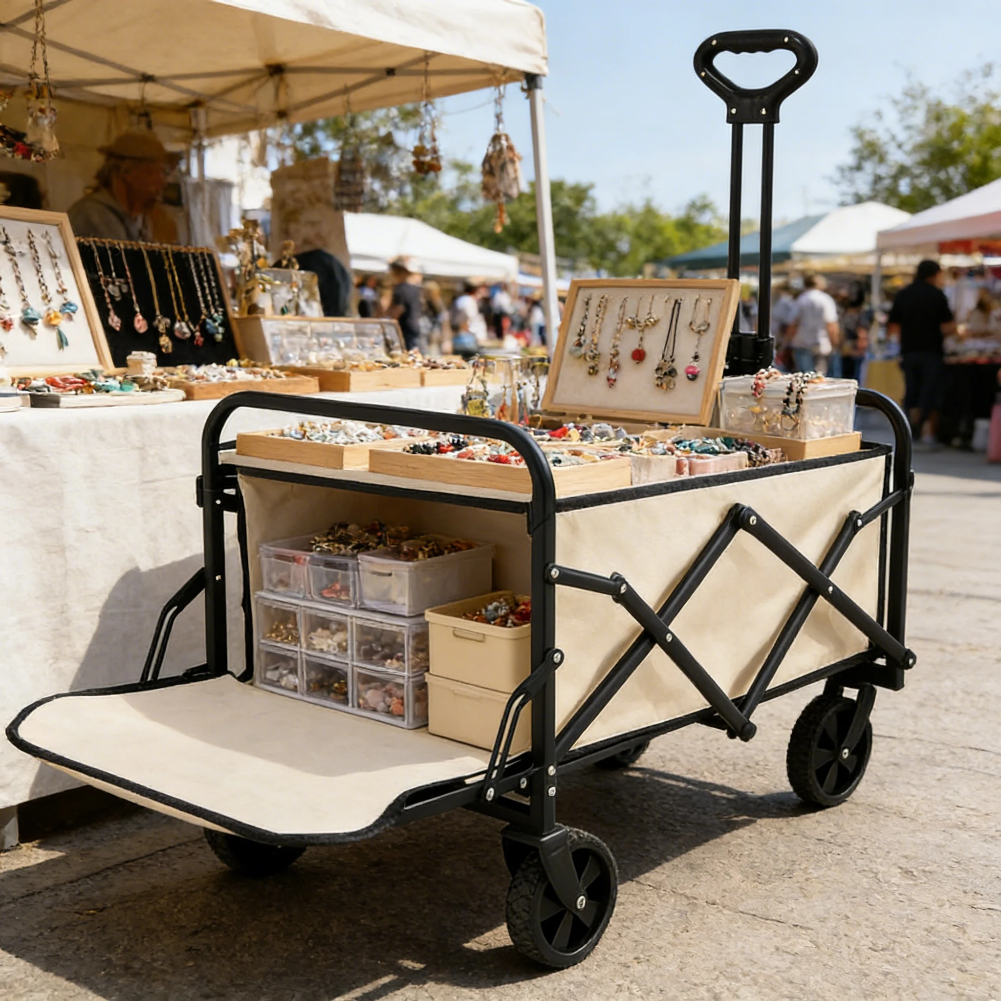 High Quality Garden Wagon Cart Durable Camping Cart Trolley Four-Wheeled Camp Wagon Cart for Outdoor Activities