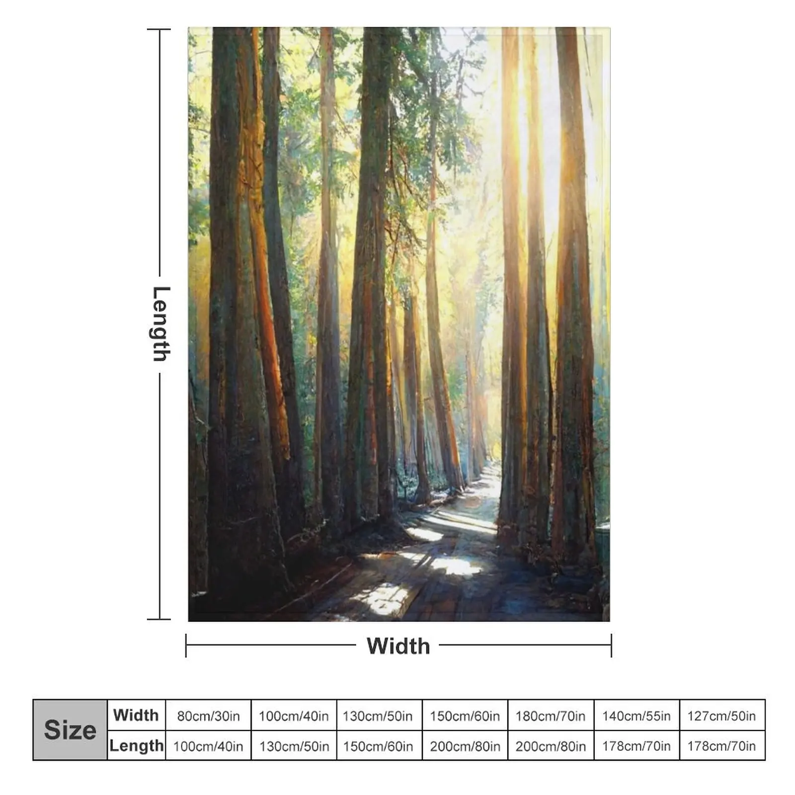 Tall trees lining a forest path as the sun shines through. Throw Blanket Moving Kid'S Blankets