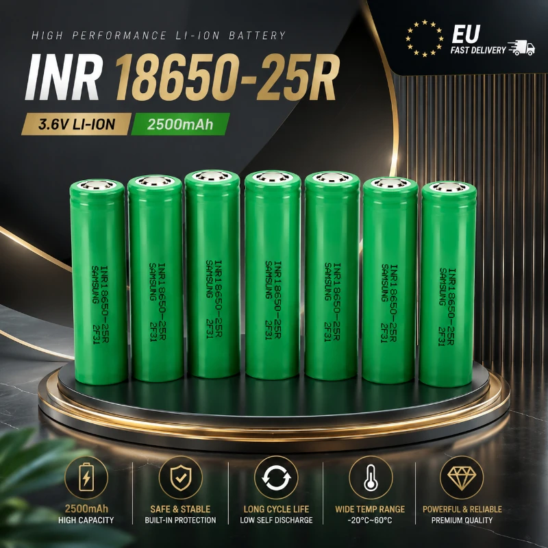 Image of INR18650 25R Lithium-Batterie 2500mAh 3,6V 20A, Hochleistungs-18650-Akku mit kontinuierlicher Entladung, ideal für Akkupacks, Werkzeuge und Ausrüstung, EU-Lagerbestand mit Versand aus Polen.