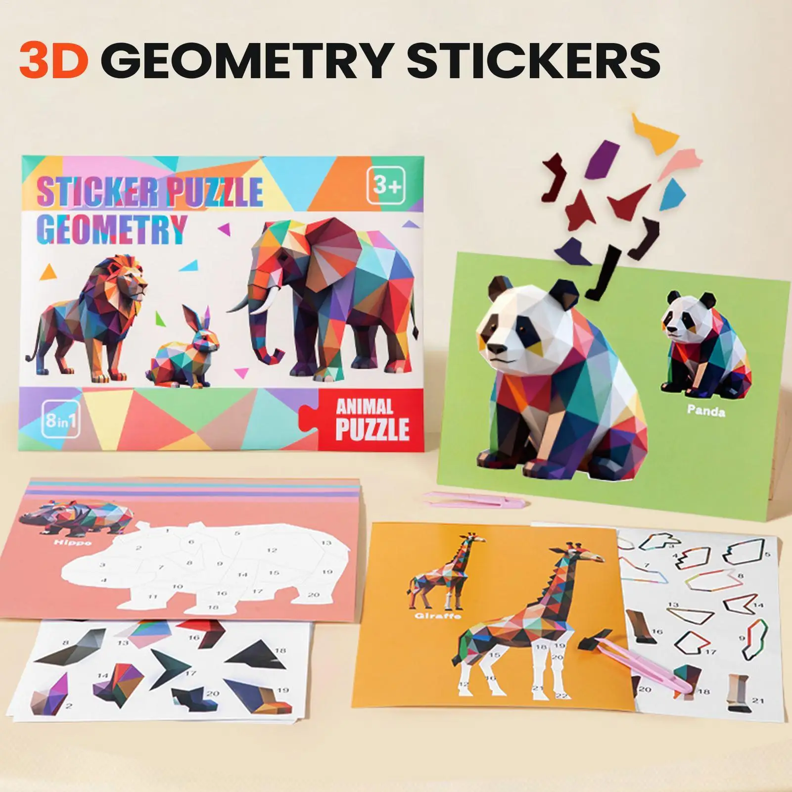 لعبة تلوين تفاعلية للأطفال والكبار بتصميم حيوانات كرتونية وهندسية قابلة لإعادة الاستخدام، مناسبة للعائلة والمدرسة والمنزل والسفر وحفلات أعياد الميلاد