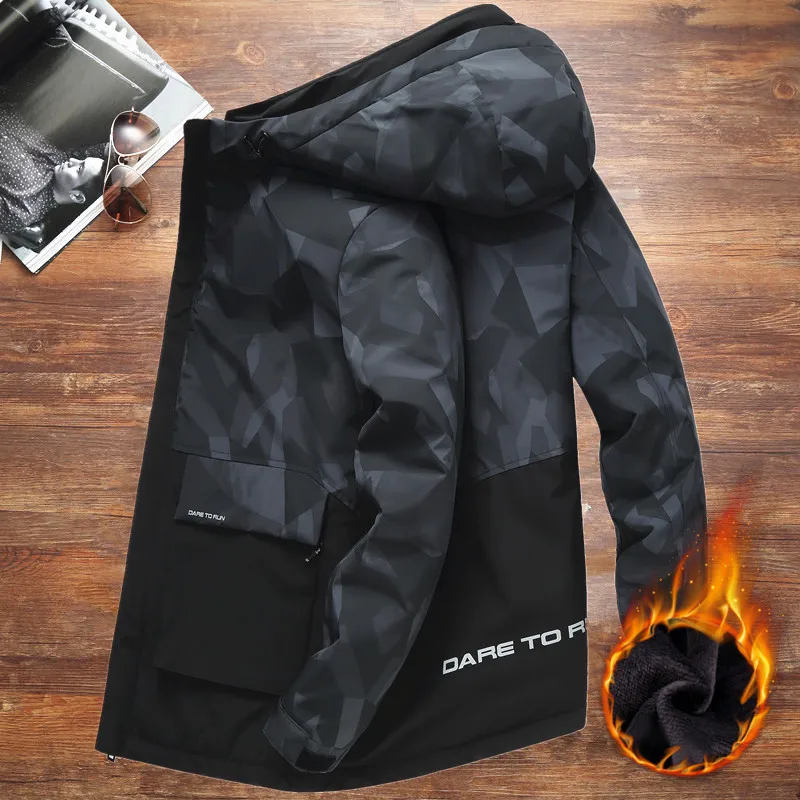 

plus Size Men's Cotton Jacket Autumn Winter Thickened Fleece Lined down Parka Hooded Long Fashion Urban Style Sportswear